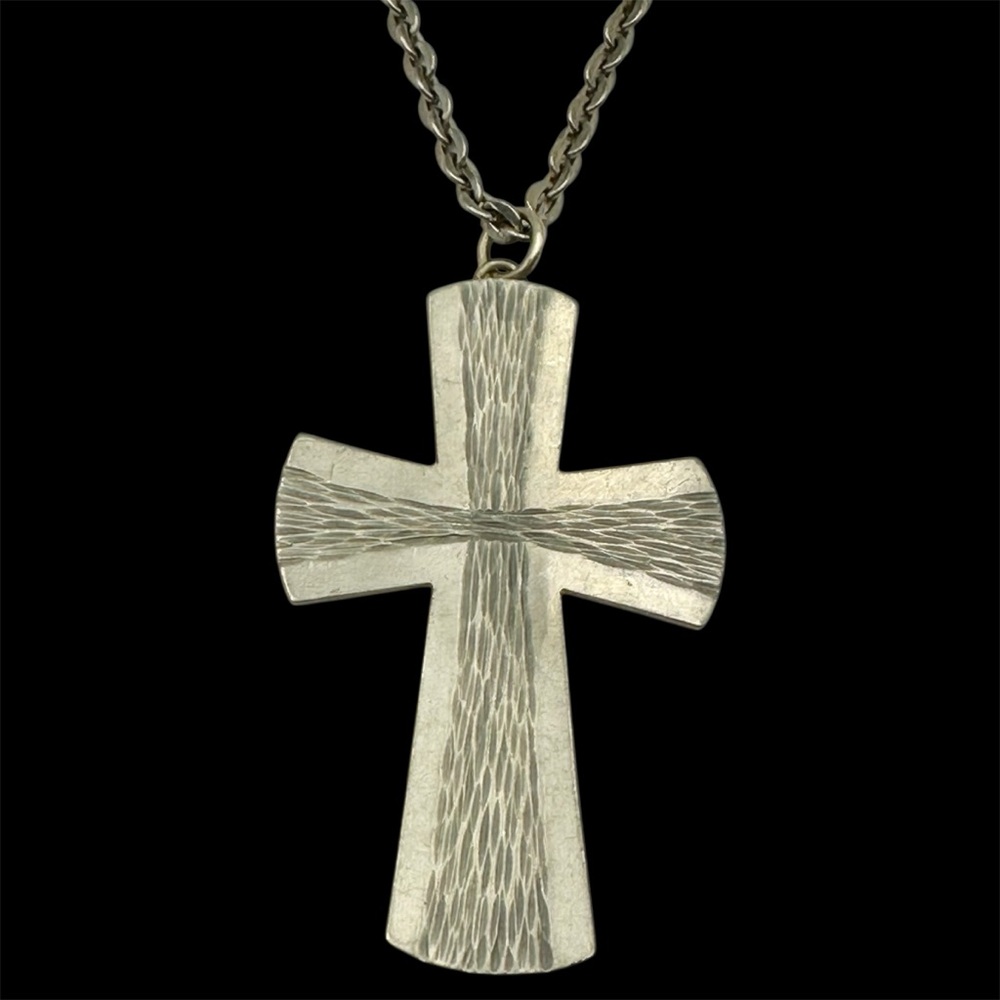 Jorgen JENSEN Vintage Pewter Cross Pendant Necklace Made in Denmark Unisex